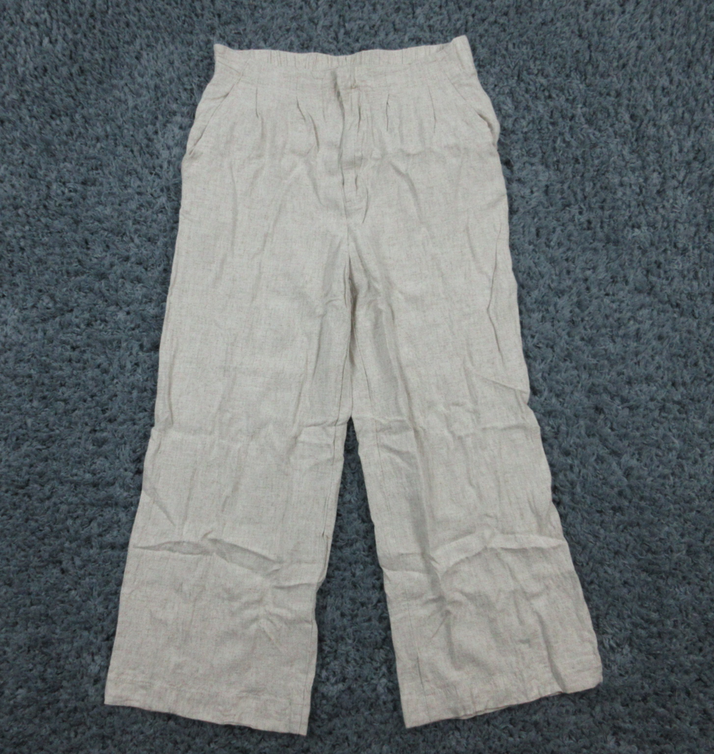 Hunter & Brown Pants Womens Large Beige Linen Blend Wide Leg 28x22.5*